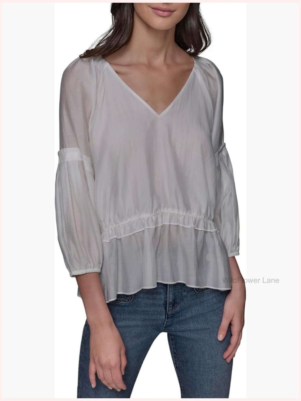 Everyday V-Neck Essential Ruffle Hem Blouse Long Sleeve Blouse Tunic